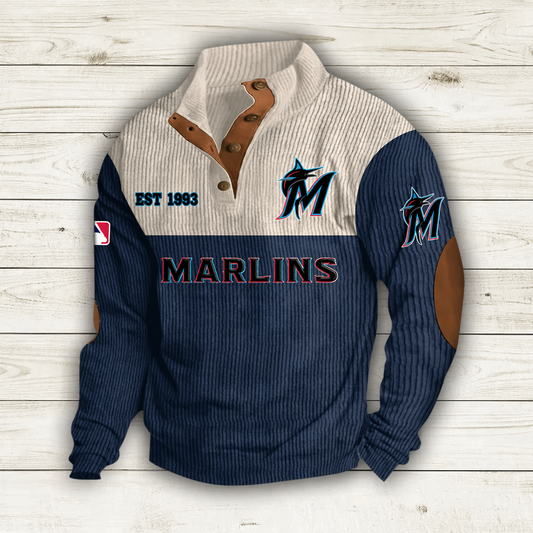 [HOMERUN DEAL] NEW CUSTOMIZED MLB20 MMS MIAMI MARLINS BUTTON SWEATSHIRTS STAND COLLAR