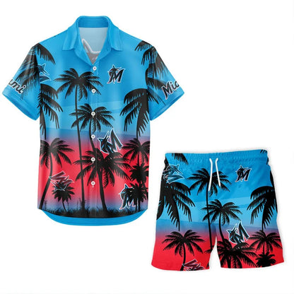 [HOMERUN DEAL] NEW CUSTOMIZED MLB20 MMS MIAMI MARLINS UNISEX HAWAIIAN SHIRT & SHORTS SET