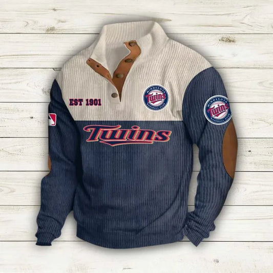 [HOMERUN DEAL] NEW CUSTOMIZED MLB22 MTS MINNESOTA TWINS BUTTON SWEATSHIRTS STAND COLLAR