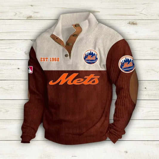 [HOMERUN DEAL] NEW CUSTOMIZED MLB17 NYM NEW YORK METS BUTTON SWEATSHIRTS STAND COLLAR