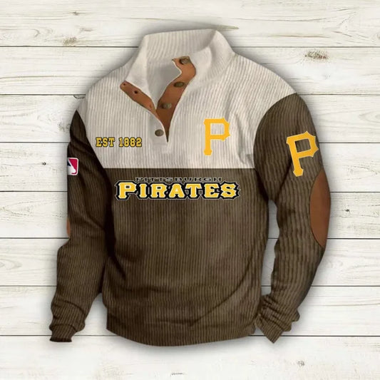 [HOMERUN DEAL] NEW CUSTOMIZED MLB29 PHP PITTSBURGH PIRATES BUTTON SWEATSHIRTS STAND COLLAR