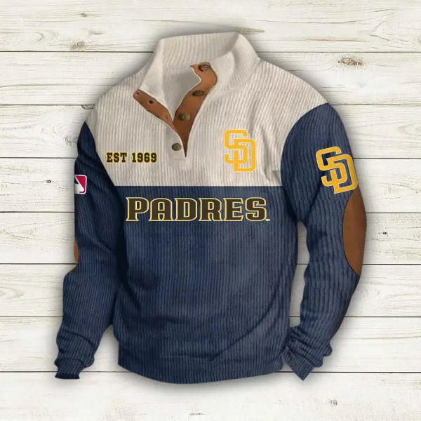 [HOMERUN DEAL] NEW CUSTOMIZED MLB18 SDP SAN DIEGO PADRES BUTTON SWEATSHIRTS STAND COLLAR