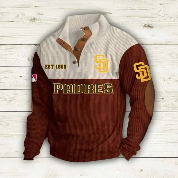 [HOMERUN DEAL] NEW CUSTOMIZED MLB18 SDP SAN DIEGO PADRES BUTTON SWEATSHIRTS STAND COLLAR
