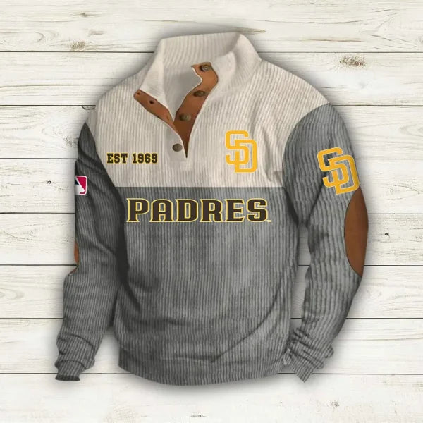 [HOMERUN DEAL] NEW CUSTOMIZED MLB18 SDP SAN DIEGO PADRES BUTTON SWEATSHIRTS STAND COLLAR