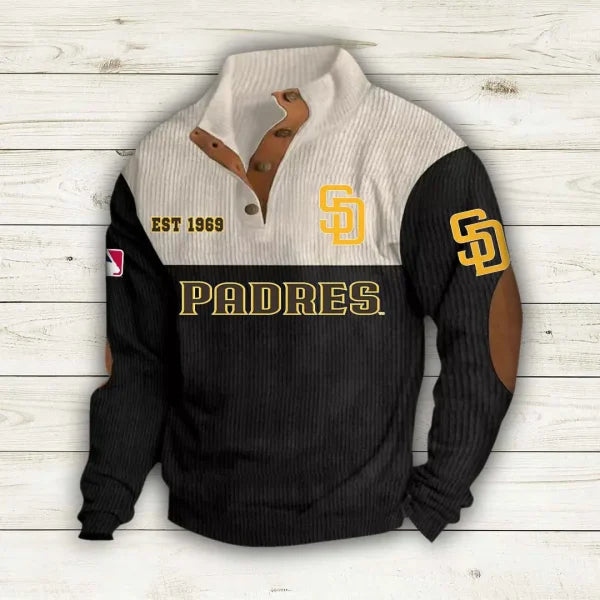 [HOMERUN DEAL] NEW CUSTOMIZED MLB18 SDP SAN DIEGO PADRES BUTTON SWEATSHIRTS STAND COLLAR