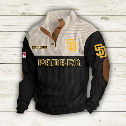 [HOMERUN DEAL] NEW CUSTOMIZED MLB18 SDP SAN DIEGO PADRES BUTTON SWEATSHIRTS STAND COLLAR