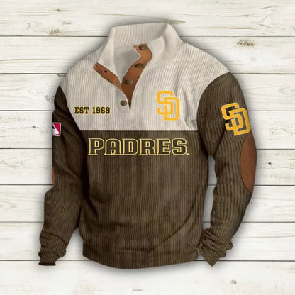 [HOMERUN DEAL] NEW CUSTOMIZED MLB18 SDP SAN DIEGO PADRES BUTTON SWEATSHIRTS STAND COLLAR