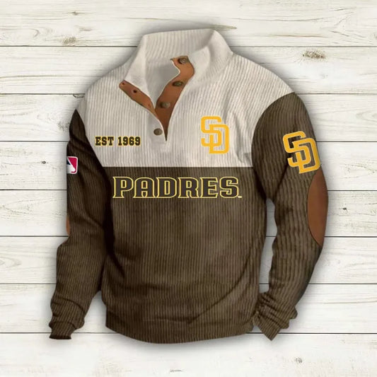 [HOMERUN DEAL] NEW CUSTOMIZED MLB18 SDP SAN DIEGO PADRES BUTTON SWEATSHIRTS STAND COLLAR
