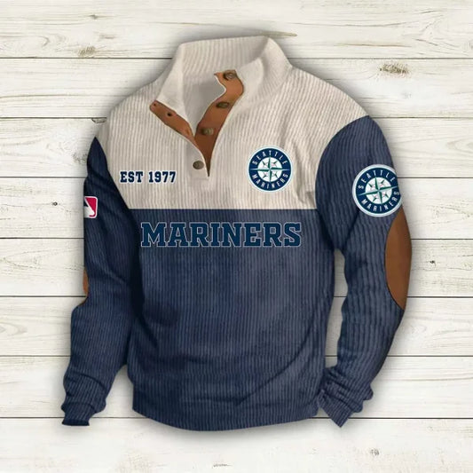[HOMERUN DEAL] NEW CUSTOMIZED MLB14 SMS SEATTLE MARINERS BUTTON SWEATSHIRTS STAND COLLAR