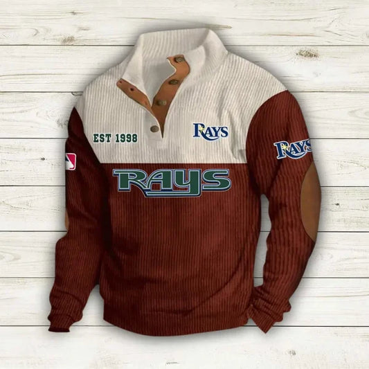 [HOMERUN DEAL] NEW CUSTOMIZED MLB21 TBR TAMPA BAY RAYS BUTTON SWEATSHIRTS STAND COLLAR