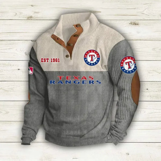 [HOMERUN DEAL] NEW CUSTOMIZED MLB08 TRS TEXAS RANGERS BUTTON SWEATSHIRTS STAND COLLAR