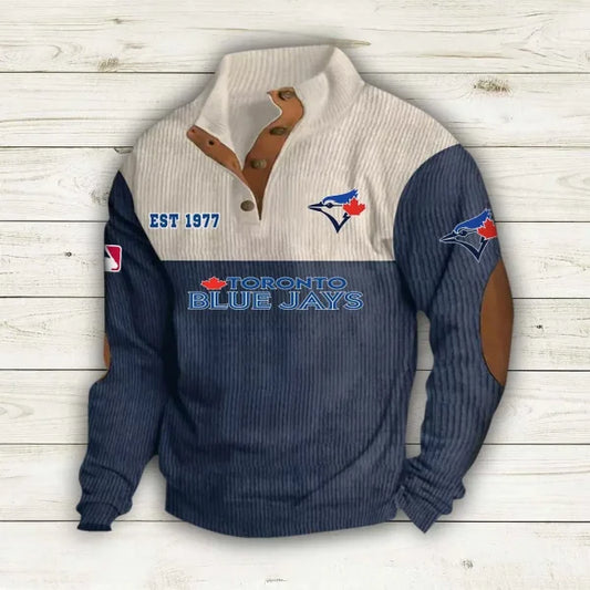 [HOMERUN DEAL] NEW CUSTOMIZED MLB12 TBJ TORONTO BLUE JAYS BUTTON SWEATSHIRTS STAND COLLAR