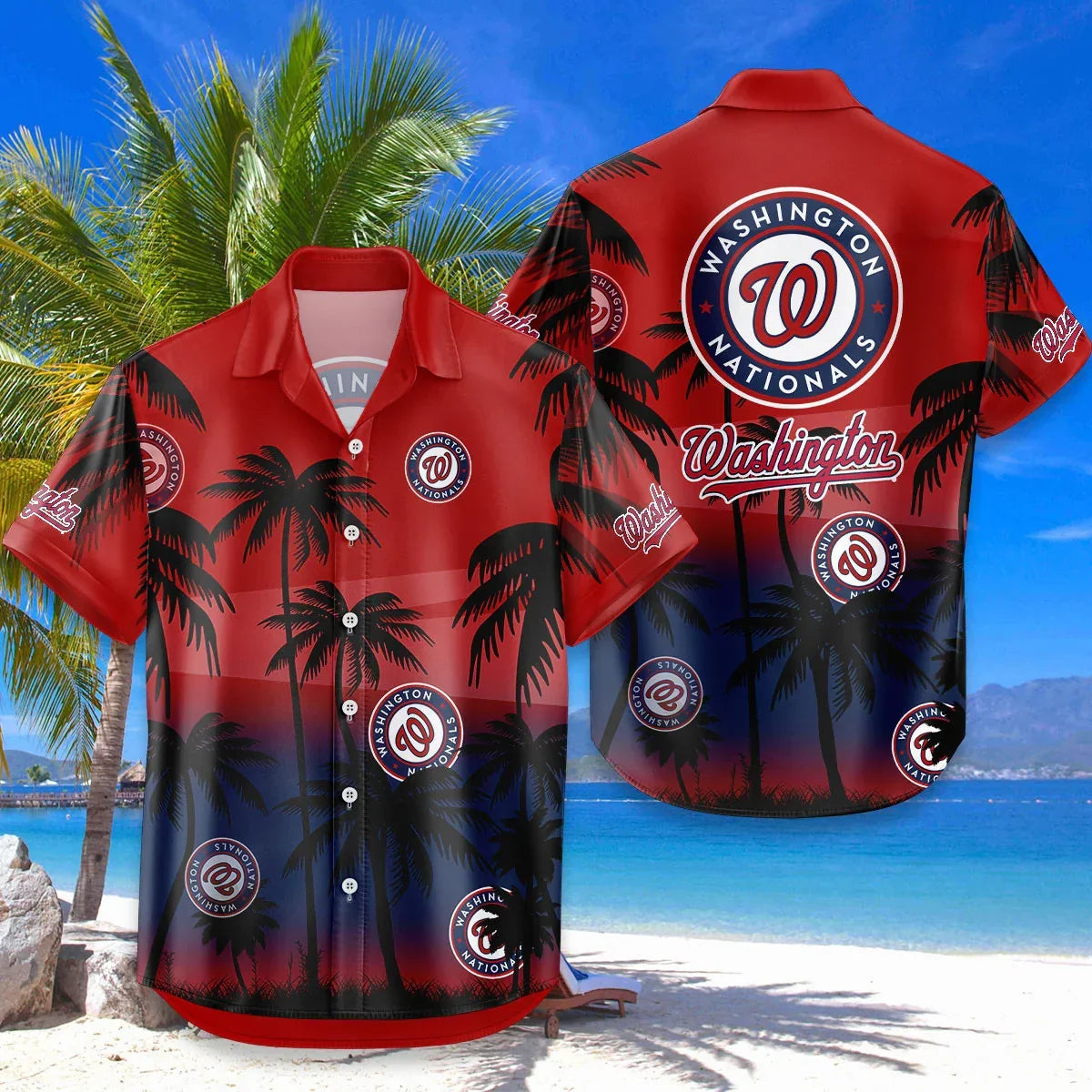 [HOMERUN DEAL] NEW CUSTOMIZED MLB28 WNS WASHINGTON NATIONALS UNISEX HAWAIIAN SHIRT & SHORTS SET